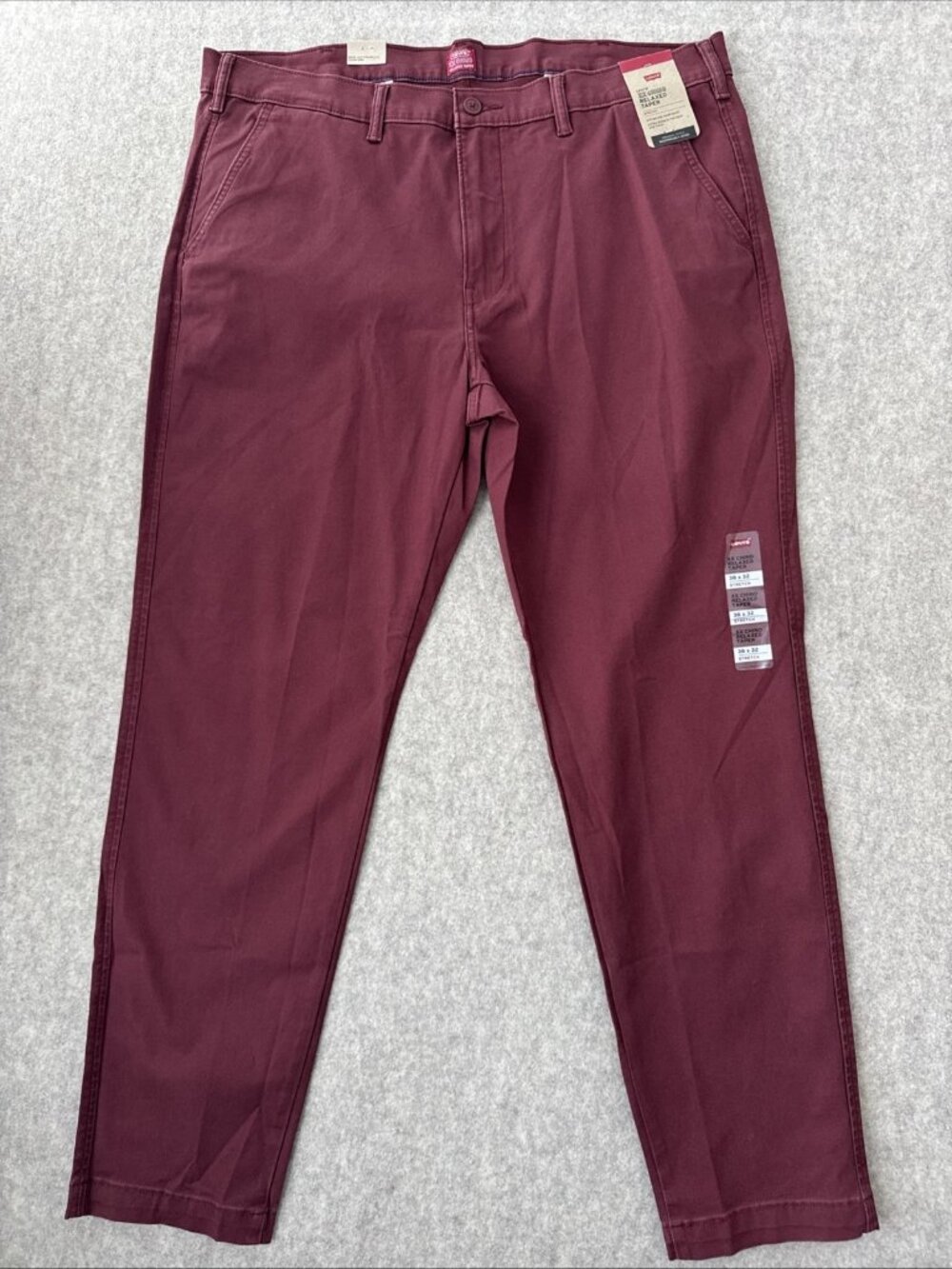 Levis XX Chino Pant Standard Taper Fit Burgundy Mens 38x32 New